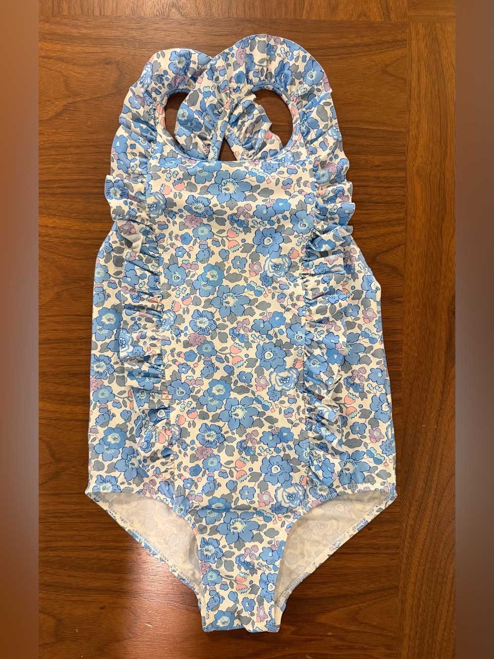 Hampton Swim Blue Floral Ruffled One-Piece Swimsuit Size 6/7Y